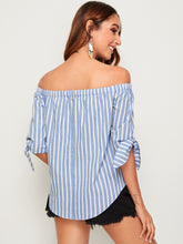 Load image into Gallery viewer, Striped Off Shoulder Knotted Sleeve Top