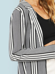 Striped Open Front Blazer BLACK WHITE