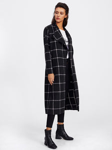 Drape Collar Grid Longline Coat