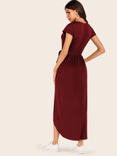 Load image into Gallery viewer, Belted Tulip Hem Solid Wrap Dress