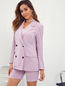 Notch Collar Double Breasted Blazer