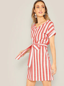 Block Striped Belt Dress