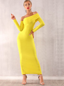 Adyce Neon Yellow Off Shoulder Bodycon Dress