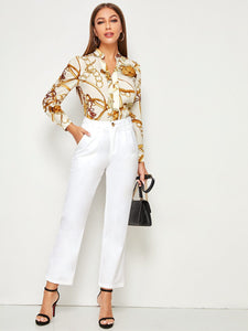 Chain Print Longline Sleeve Blouse