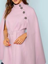 Load image into Gallery viewer, Button Front Self Belted Cape Coat