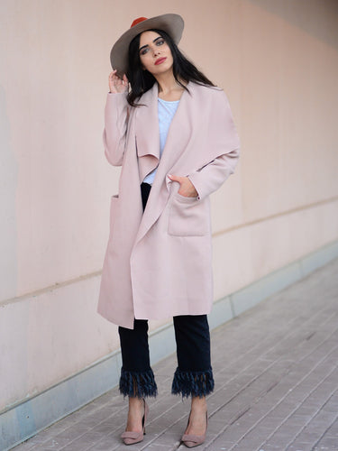 Drop Shoulder Drape Collar Wrap Coat