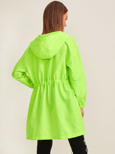 Drawstring Neon Yellow Windbreaker Coat