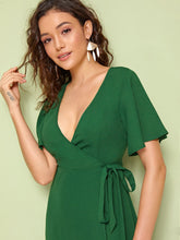 Load image into Gallery viewer, Bell Sleeve Surplice Wrap With Belt Dress