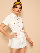 Load image into Gallery viewer, Button Front Flap Pocket Self Belted Romper