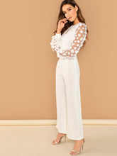 Load image into Gallery viewer, 3D Applique Sheer Sleeve Keyhole Front Jumpsuit