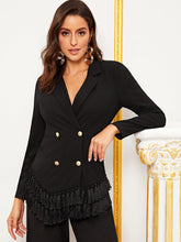 Load image into Gallery viewer, Notched Collar Double Breasted Layered Tassel Hem Blazer