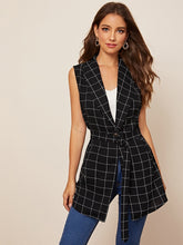 Load image into Gallery viewer, Plaid Shawl Collar Belted Vest Blazer