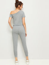 Load image into Gallery viewer, Asymmetric Neck Drawstring Knot Slim Fit Jumpsuit