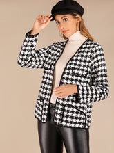 Load image into Gallery viewer, Houndstooth Dual Pocket Contrast Binding Coat