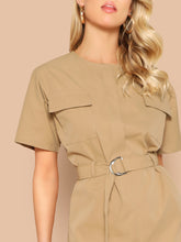 Load image into Gallery viewer, Flap Pocket Zip Back Belted Romper