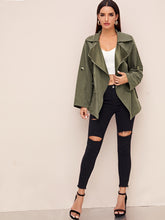 Load image into Gallery viewer, Waterfall Collar Elastic Waist Rolled Tab Sleeve Coat