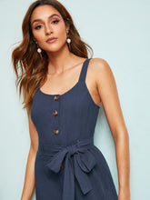 Load image into Gallery viewer, Button Front Belted Wide Leg Slip Jumpsuit