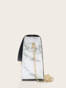 Push Lock Marble Print Chain Bag