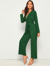 Load image into Gallery viewer, Self Tie Waterfall Neck Wide Leg Jumpsuit