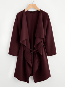 Waterfall Collar Pocket Front Wrap Coat