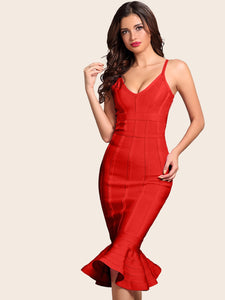 Adyce Solid Fishtail Hem Bodycon Slip Dress