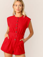 Load image into Gallery viewer, Button Front Buckle Belted Romper