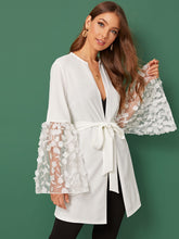 Load image into Gallery viewer, Flower Applique Embroidered Bell Sleeve Belted Coat