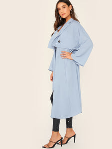 Notch Collar Open Front Button Detail Trench Coat