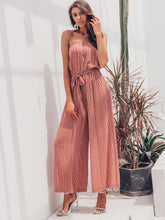 Load image into Gallery viewer, Simplee Striped Belted Wide Leg Tube Jumpsuit