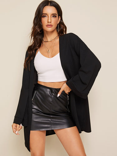 Solid Bell Sleeve Open Front Coat