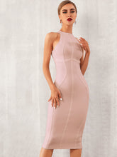 Load image into Gallery viewer, Adyce Zip Back Solid Halterneck Bandage Dress