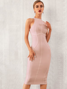 Adyce Zip Back Solid Halterneck Bandage Dress