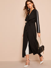 Load image into Gallery viewer, Waterfall Collar Drawstring Waist Longline Coat