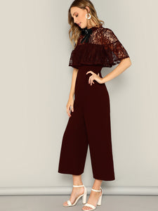 Bow Detail Lace Insert Palazzo Jumpsuit