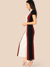 Load image into Gallery viewer, Mock Neck Zipper Fly Front Colorblock Wide Leg Jumpsuit