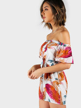 Load image into Gallery viewer, Palm Leaf Layered Knot Front Open Back Romper