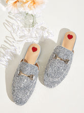 Load image into Gallery viewer, Metal Decor Glitter Flat Mules