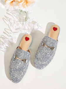 Metal Decor Glitter Flat Mules