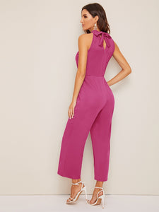 Tie Back Wide Leg Halter Neck Jumpsuit