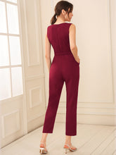 Load image into Gallery viewer, Surplice Neck Buckle Belted Slant Pocket Jumpsuit