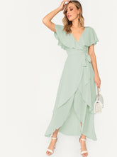 Load image into Gallery viewer, Self Belted Surplice Wrap Cape Dress