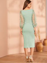 Load image into Gallery viewer, 3D Appliques Mesh Sleeve Corest Belted Bodycon Dress