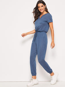 Pocket Patched Tie Waist Jumpsuit