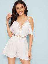 Load image into Gallery viewer, Cold Shoulder Lace Insert Plunging Romper