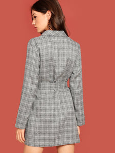 Shawl Collar Self Tie Wrap Plaid Coat