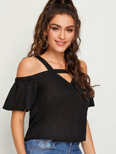 Load image into Gallery viewer, Cutout Front Cold Shoulder Solid Top