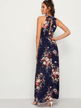 Load image into Gallery viewer, Floral Print Tie Back Belted Maxi Dress