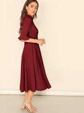 Load image into Gallery viewer, Bell Sleeve Ribbed Knit Midi Dress