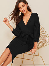 Load image into Gallery viewer, Self Belted Split Hem Surplice Wrap Dress