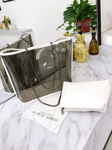 Clear PVC Chain Tote Bag With Inner Clutch